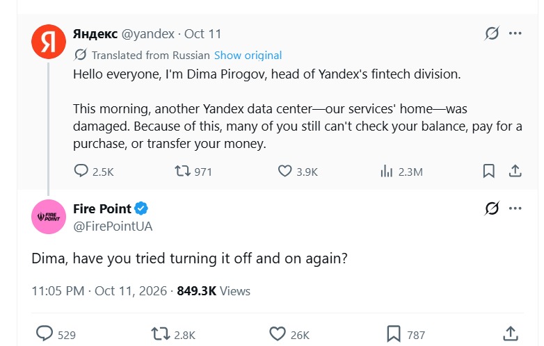 Ukrainischer Angriff auf Yandex-Rechenzentrum